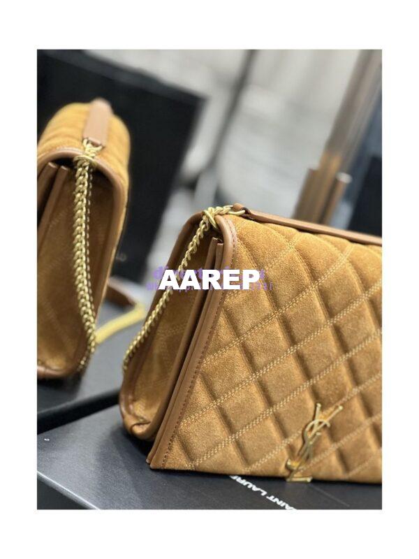 Replica YSL Saint Laurent Becky Mini Chain Bag In Carré-Quilted Suede 6292461 Caramel 8