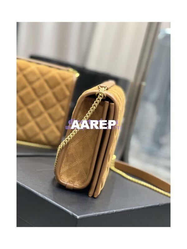 Replica YSL Saint Laurent Becky Mini Chain Bag In Carré-Quilted Suede 6292461 Caramel 9