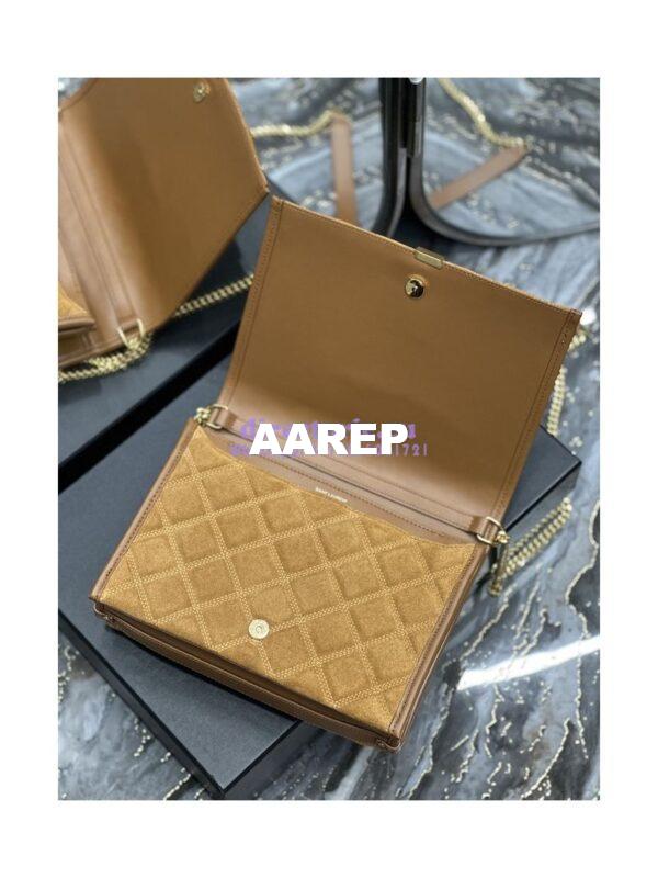 Replica YSL Saint Laurent Becky Mini Chain Bag In Carré-Quilted Suede 6292461 Caramel 10
