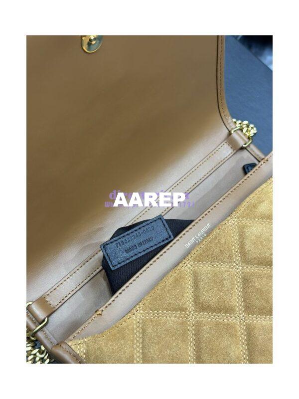 Replica YSL Saint Laurent Becky Mini Chain Bag In Carré-Quilted Suede 6292461 Caramel 12