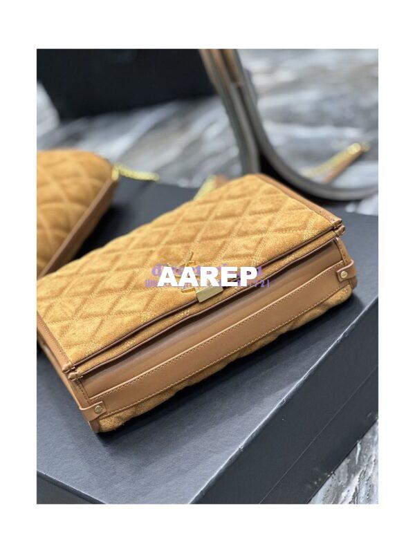 Replica YSL Saint Laurent Becky Mini Chain Bag In Carré-Quilted Suede 6292461 Caramel 13