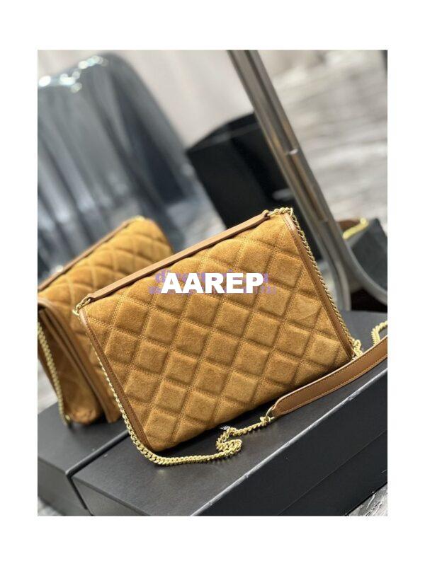 Replica YSL Saint Laurent Becky Mini Chain Bag In Carré-Quilted Suede 6292461 Caramel 14