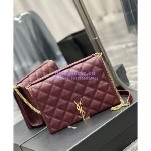 Replica YSL Saint Laurent Becky Mini Chain Bag In Carré-Quilted Lambskin 6292461 Burgundy