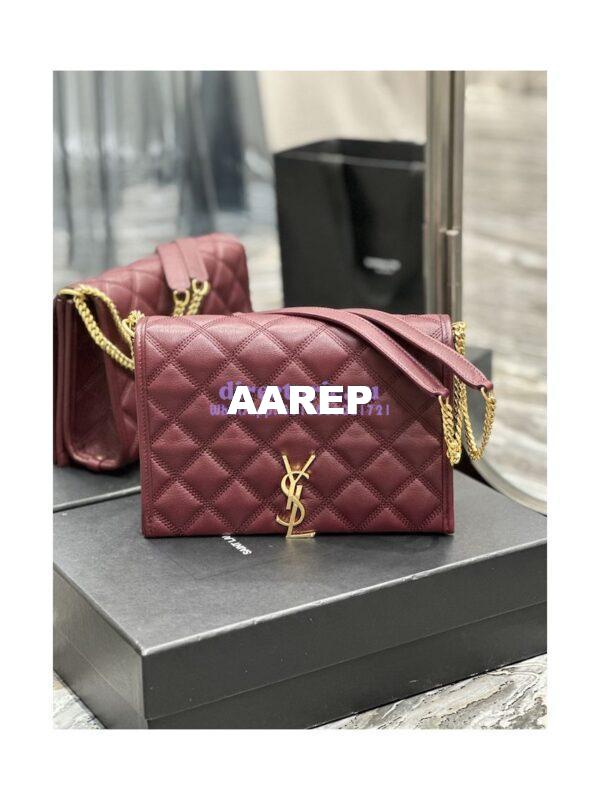 Replica YSL Saint Laurent Becky Mini Chain Bag In Carré-Quilted Lambskin 6292461 Burgundy 4
