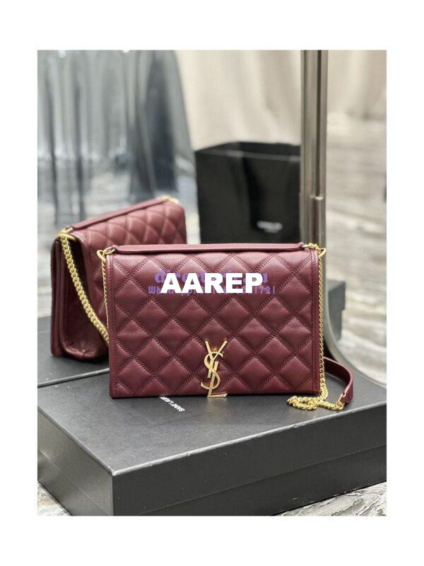 Replica YSL Saint Laurent Becky Mini Chain Bag In Carré-Quilted Lambskin 6292461 Burgundy 5