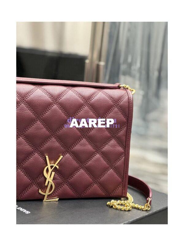 Replica YSL Saint Laurent Becky Mini Chain Bag In Carré-Quilted Lambskin 6292461 Burgundy 7