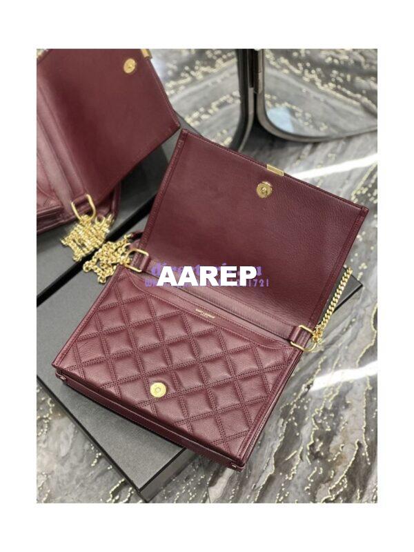 Replica YSL Saint Laurent Becky Mini Chain Bag In Carré-Quilted Lambskin 6292461 Burgundy 10