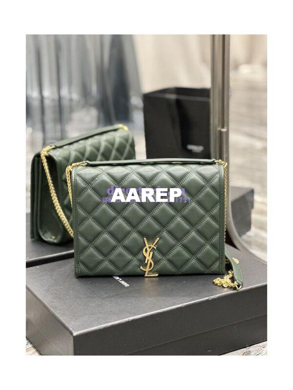 Replica YSL Saint Laurent Becky Mini Chain Bag In Carré-Quilted Lambskin 6292461 Green 3