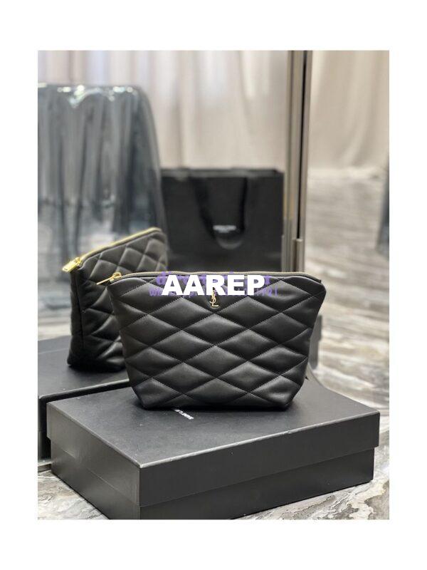 Replica YSL Saint Laurent Sade Pouch In Quilted Lambskin 6967791 Black 3