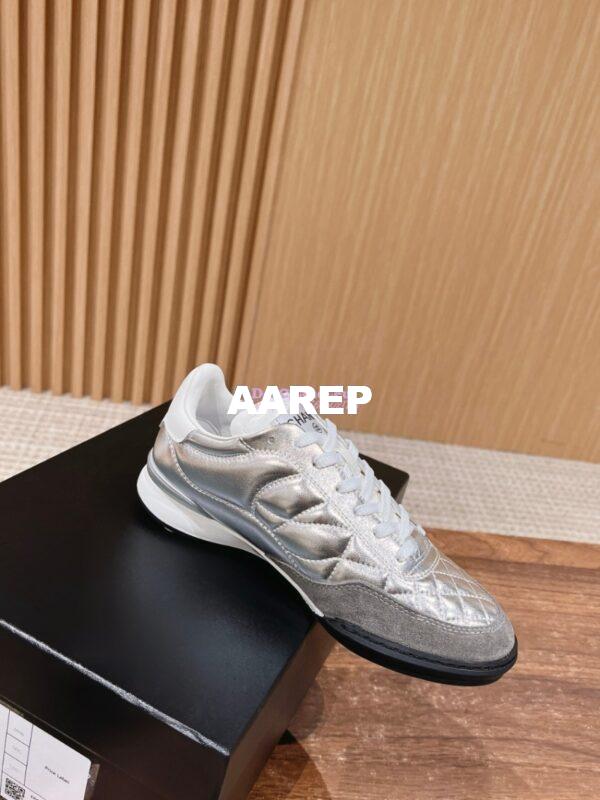 Replica Chanel SS25 Shiny Calfskin, Calfskin & Suede Calfskin Trainers G45839 Silver 3