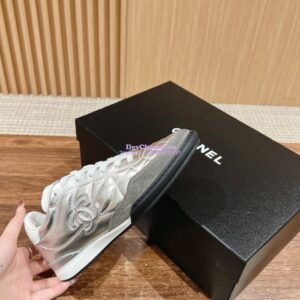 Replica Chanel SS25 Shiny Calfskin, Calfskin & Suede Calfskin Trainers G45839 Silver 2