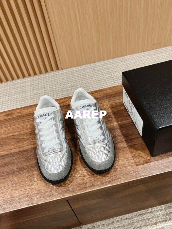 Replica Chanel SS25 Shiny Calfskin, Calfskin & Suede Calfskin Trainers G45839 Silver 5