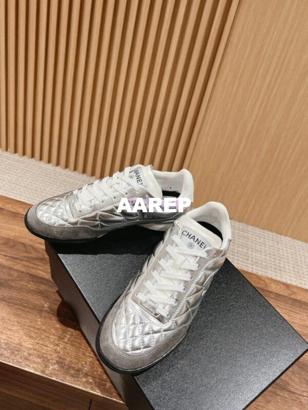 Replica Chanel SS25 Shiny Calfskin, Calfskin & Suede Calfskin Trainers G45839 Silver 6