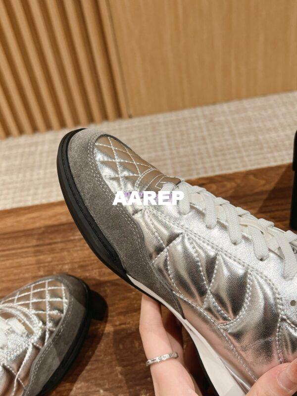 Replica Chanel SS25 Shiny Calfskin, Calfskin & Suede Calfskin Trainers G45839 Silver 7