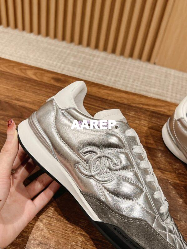 Replica Chanel SS25 Shiny Calfskin, Calfskin & Suede Calfskin Trainers G45839 Silver 8