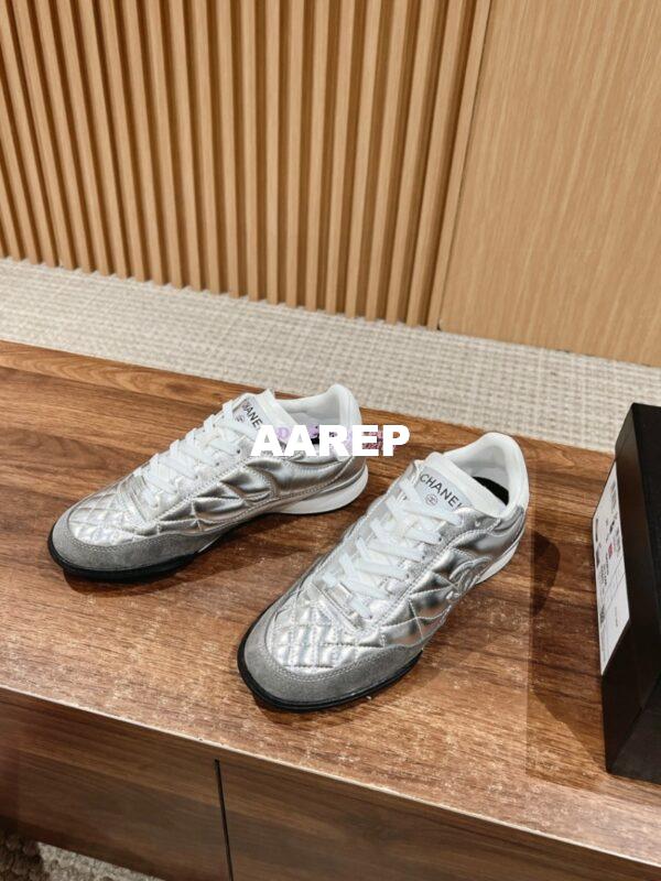 Replica Chanel SS25 Shiny Calfskin, Calfskin & Suede Calfskin Trainers G45839 Silver 9