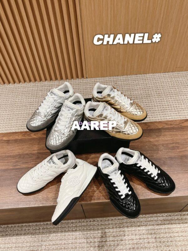 Replica Chanel SS25 Shiny Calfskin, Calfskin & Suede Calfskin Trainers G45839 White