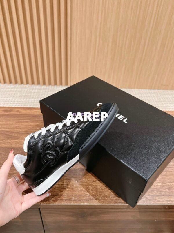 Replica Chanel SS25 Shiny Calfskin, Calfskin & Suede Calfskin Trainers G45839 Black