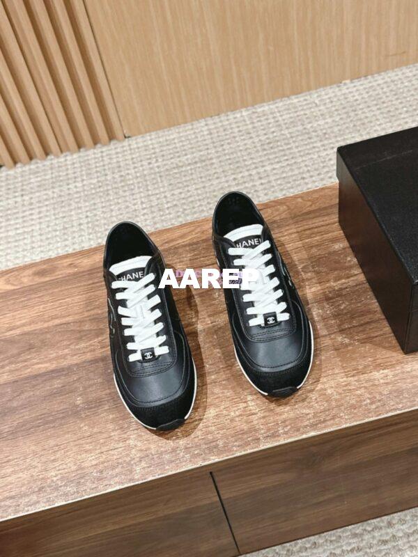 Replica Chanel SS25 Calfskin & Suede Calfskin Trainers G46372 Black