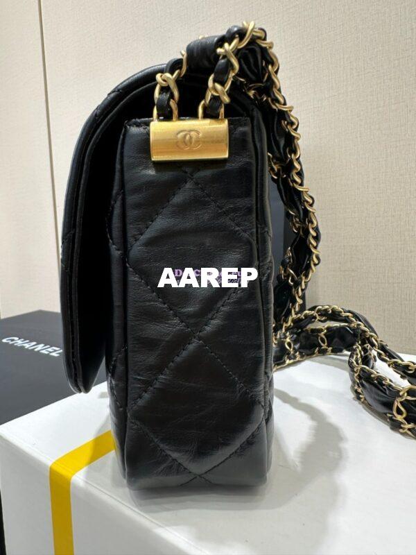 Replica Chanel 24FW Aged Calfskin Flap Chain Bag AS4423 Black 7