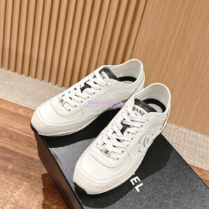 Replica Chanel SS25 Calfskin & Suede Calfskin Trainers G46372 White 2