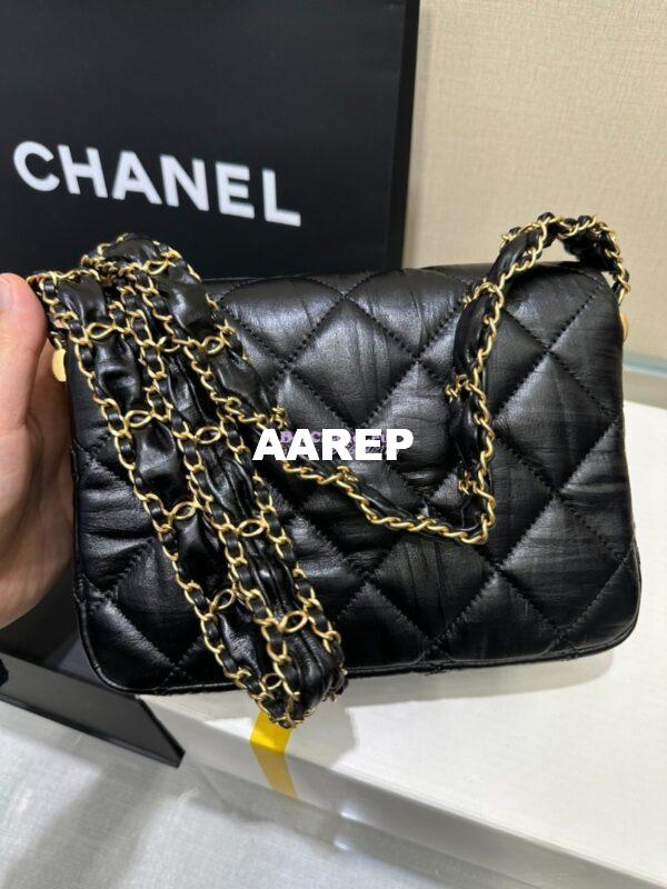 Replica Chanel 24FW Aged Calfskin Flap Chain Bag AS4423 Black 9