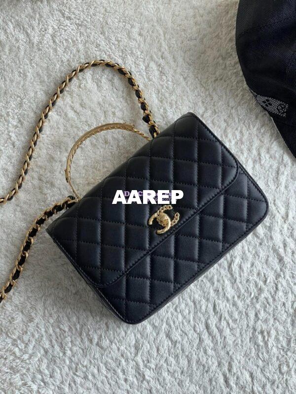 Replica Chanel 23B Shiny Calfskin AS4307 Gold Handle Flap Bag