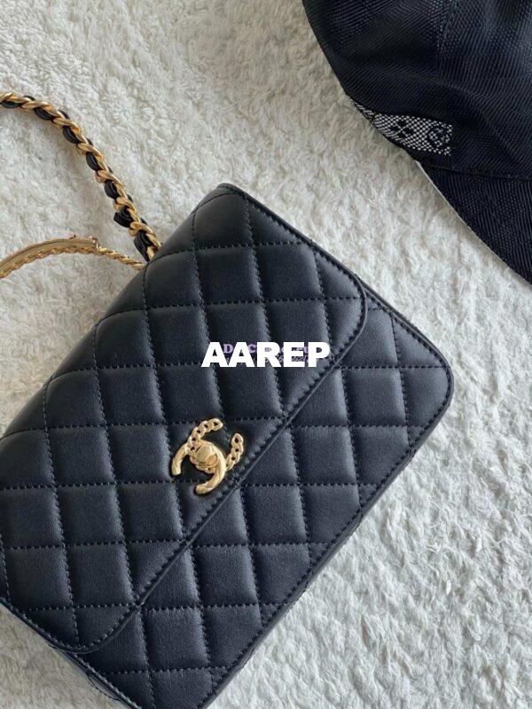 Replica Chanel 23B Shiny Calfskin AS4307 Gold Handle Flap Bag 3