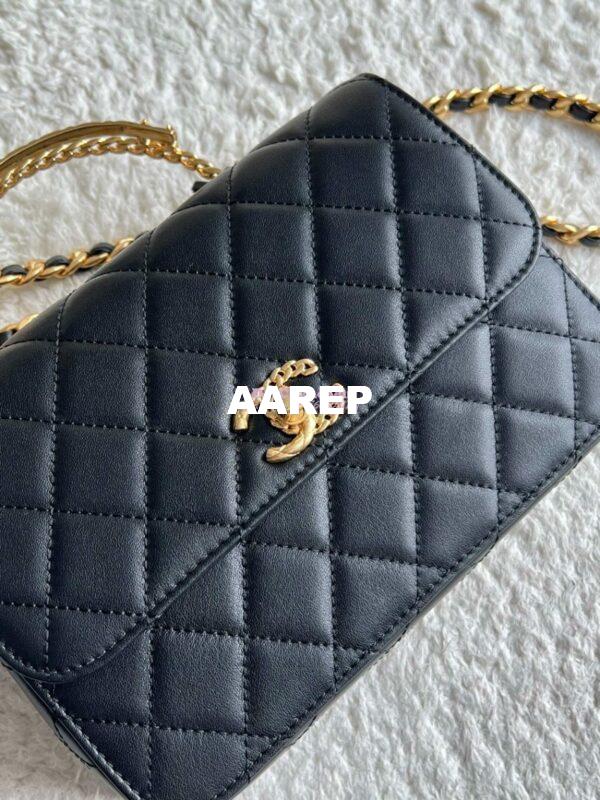 Replica Chanel 23B Shiny Calfskin AS4307 Gold Handle Flap Bag 4