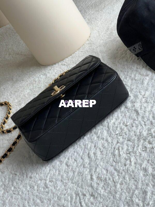 Replica Chanel 23B Shiny Calfskin AS4307 Gold Handle Flap Bag 6