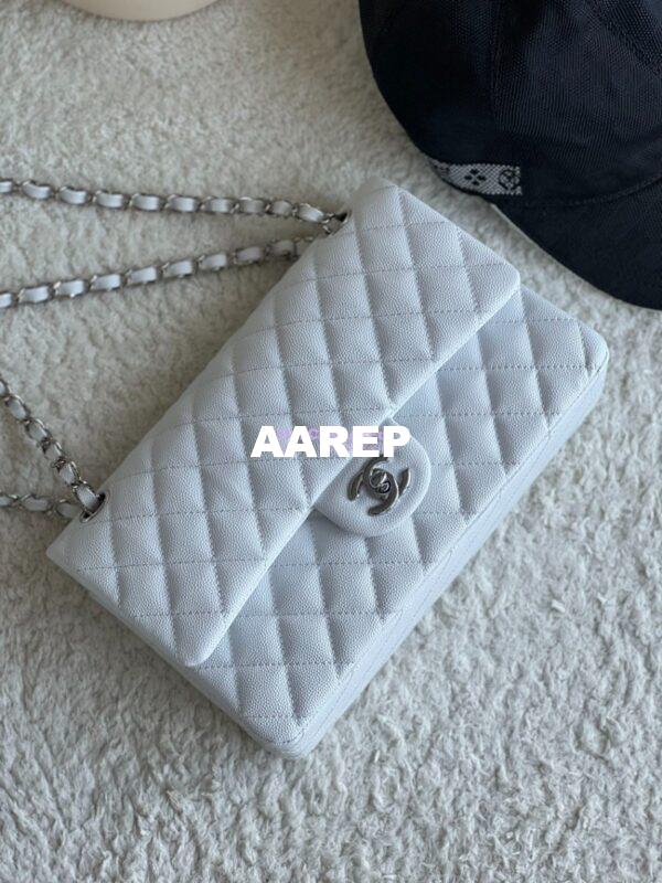 Replica Chanel CF 1112 Classic Flap Bag Qulited Grainy Caviar with Silver Hardware in White 3