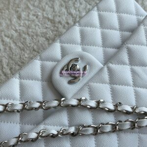 Replica Chanel CF 1112 Classic Flap Bag Qulited Grainy Caviar with Silver Hardware in White 2