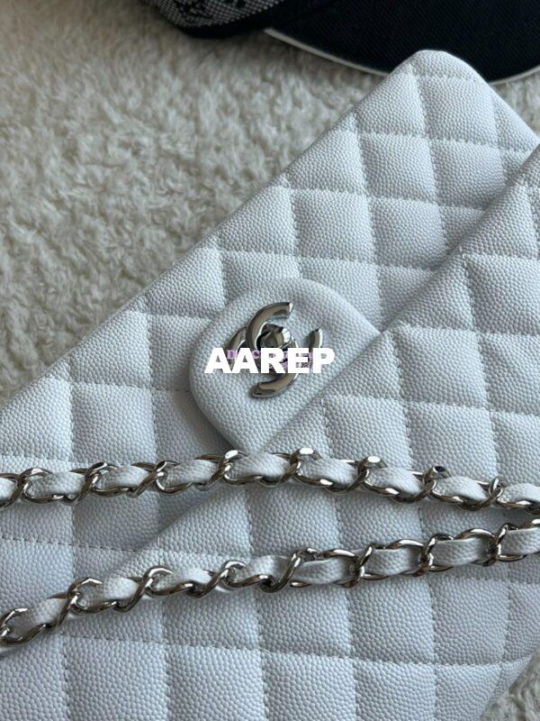 Replica Chanel CF 1112 Classic Flap Bag Qulited Grainy Caviar with Silver Hardware in White 4