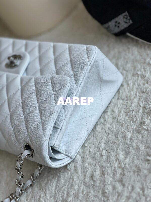 Replica Chanel CF 1112 Classic Flap Bag Qulited Grainy Caviar with Silver Hardware in White 5