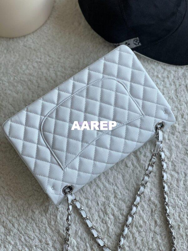Replica Chanel CF 1112 Classic Flap Bag Qulited Grainy Caviar with Silver Hardware in White 6