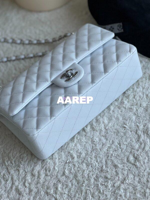 Replica Chanel CF 1112 Classic Flap Bag Qulited Grainy Caviar with Silver Hardware in White 7