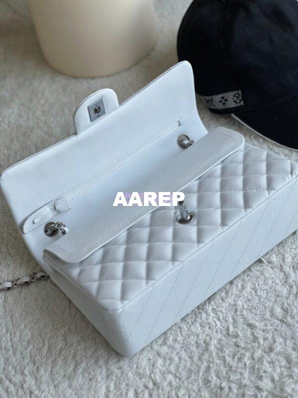 Replica Chanel CF 1112 Classic Flap Bag Qulited Grainy Caviar with Silver Hardware in White 8