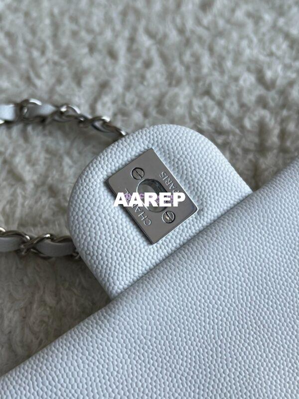 Replica Chanel CF 1112 Classic Flap Bag Qulited Grainy Caviar with Silver Hardware in White 9