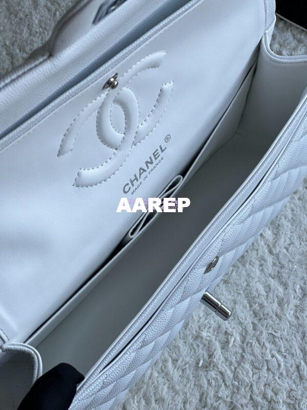 Replica Chanel CF 1112 Classic Flap Bag Qulited Grainy Caviar with Silver Hardware in White 10