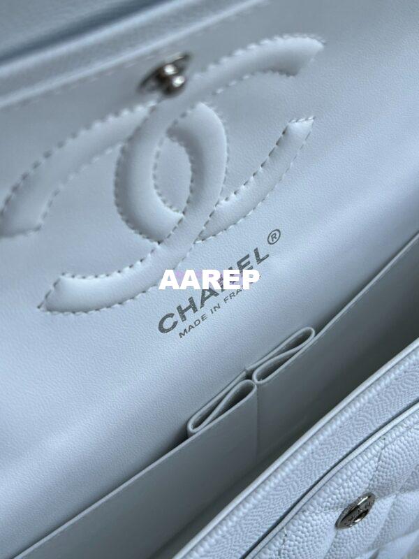 Replica Chanel CF 1112 Classic Flap Bag Qulited Grainy Caviar with Silver Hardware in White 11