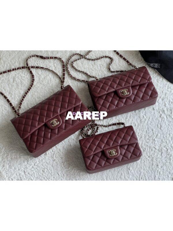 Replica Chanel CF 1112 Classic Flap Bag Qulited Grainy Caviar with Light Gold Hardware in Wine 3
