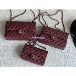 Replica Chanel CF 1112 Classic Flap Bag Qulited Grainy Caviar with Light Gold Hardware in Wine 2
