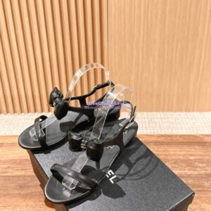 Replica Chanel SS25 Lambskin Sandals 25mm G46193 Black
