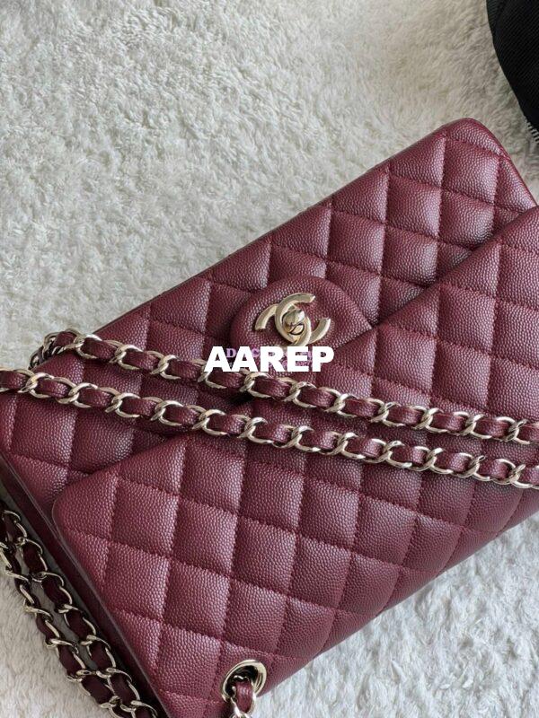 Replica Chanel CF 1112 Classic Flap Bag Qulited Grainy Caviar with Light Gold Hardware in Wine 6
