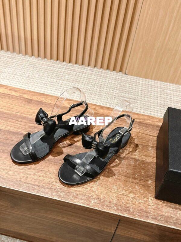 Replica Chanel SS25 Lambskin Sandals 25mm G46193 Black 3