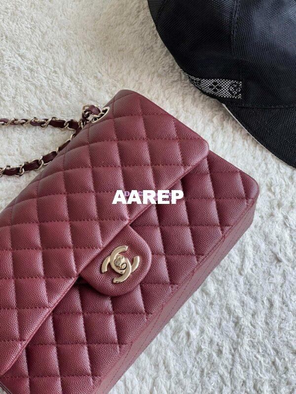 Replica Chanel CF 1112 Classic Flap Bag Qulited Grainy Caviar with Light Gold Hardware in Wine 7