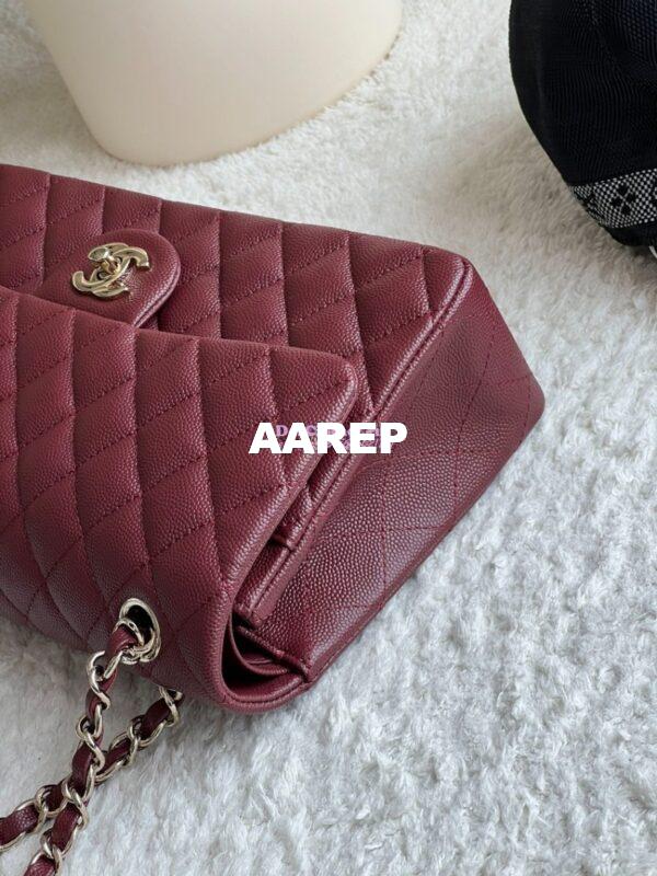 Replica Chanel CF 1112 Classic Flap Bag Qulited Grainy Caviar with Light Gold Hardware in Wine 8