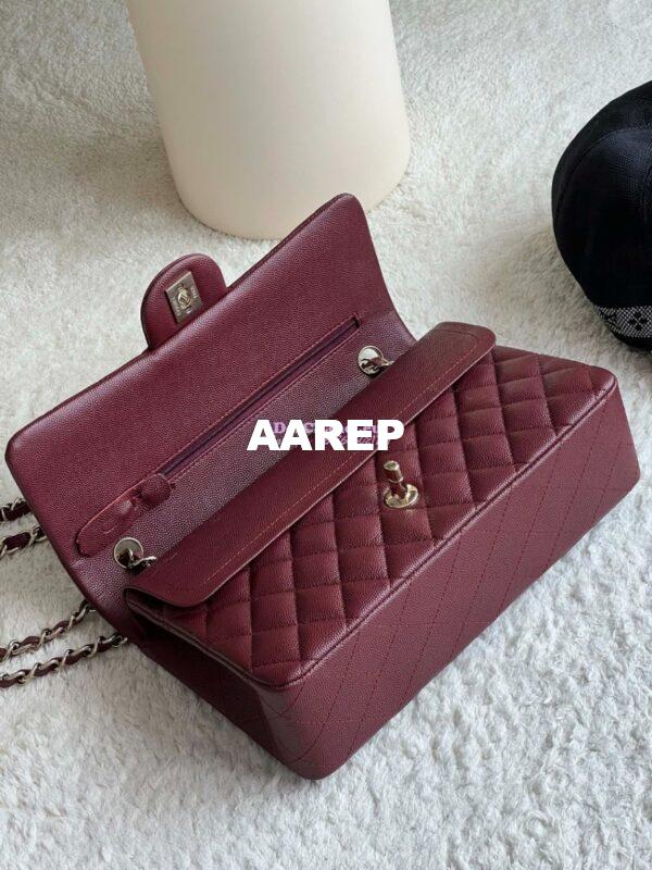 Replica Chanel CF 1112 Classic Flap Bag Qulited Grainy Caviar with Light Gold Hardware in Wine 9