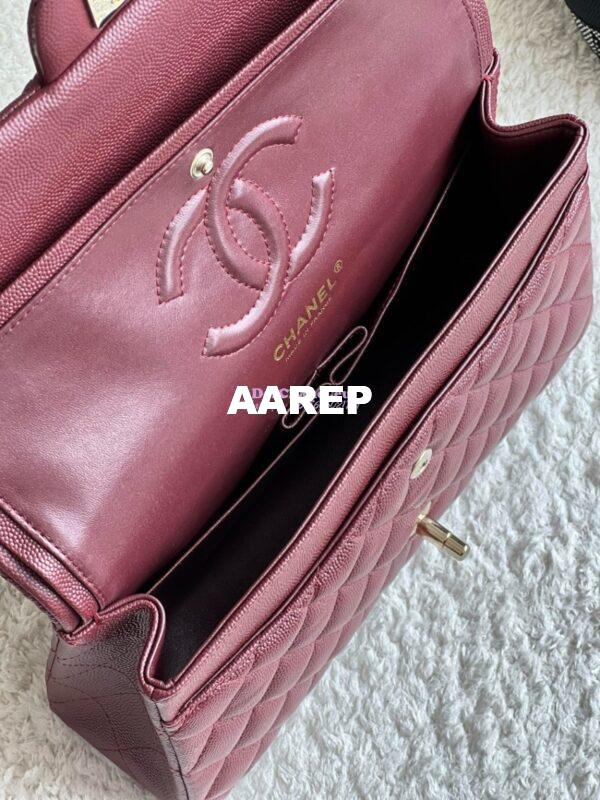 Replica Chanel CF 1112 Classic Flap Bag Qulited Grainy Caviar with Light Gold Hardware in Wine 12