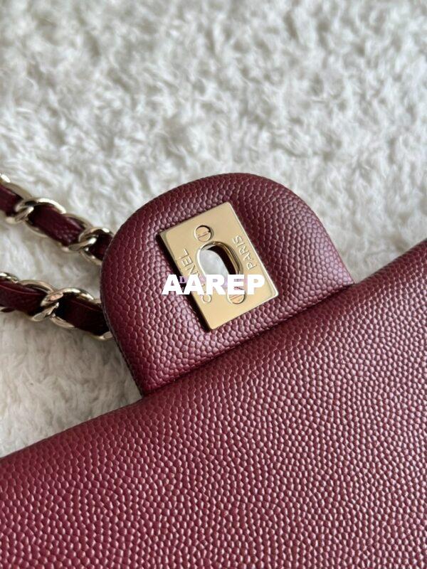 Replica Chanel CF 1112 Classic Flap Bag Qulited Grainy Caviar with Light Gold Hardware in Wine 13